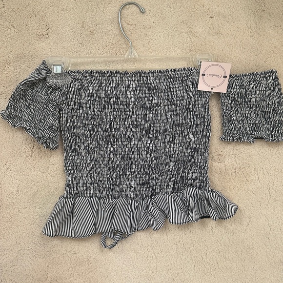 Peixoto Nina Off Shoulder Smocked Lace-Up Ruffle Top Ricky Stripe - medium - Picture 3 of 5